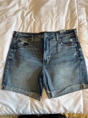 Silver Jeans Medium Blue Distressed Denim Shorts